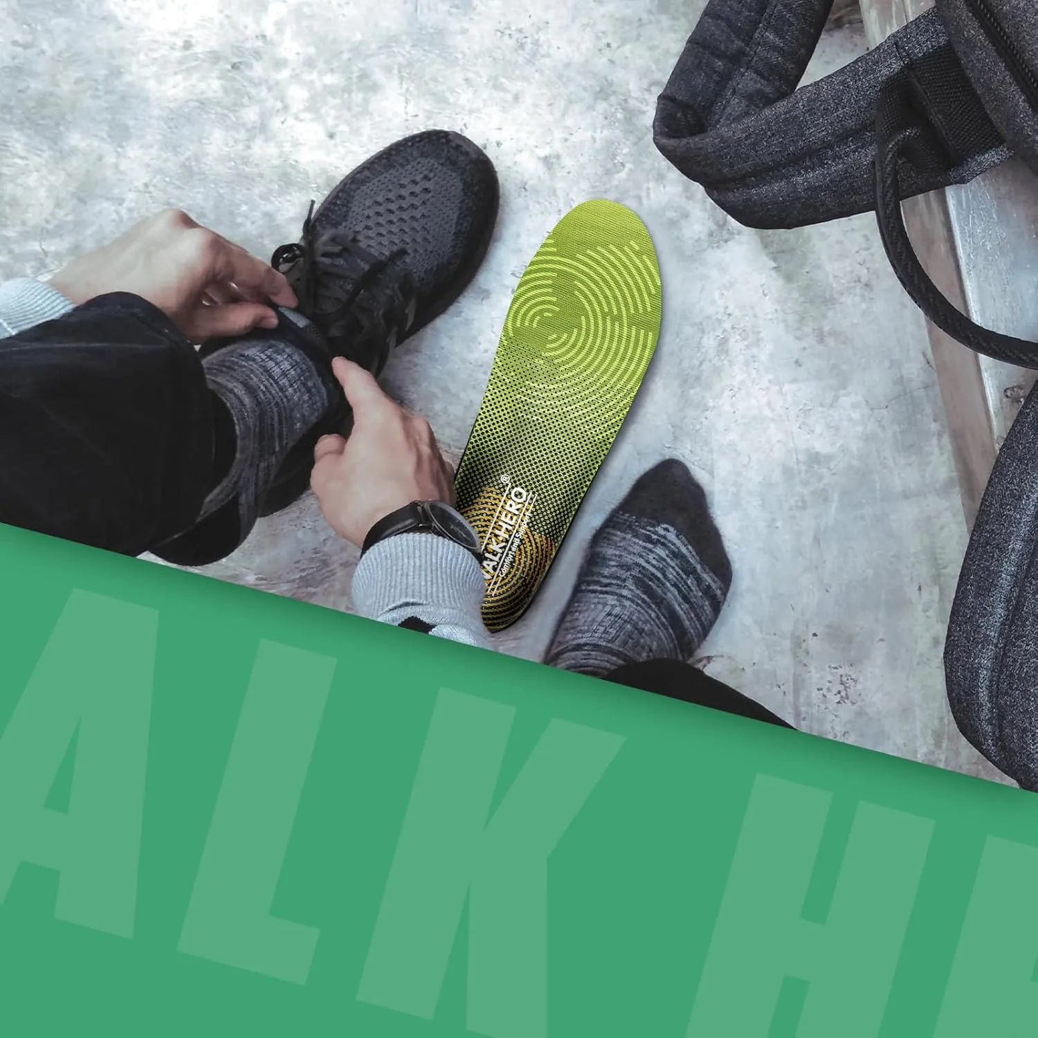WALKHERO Medium Arch Support Insoles - Cushioning Orthotic Insoles, Plantar Fasciitis Inserts for Men & Women to Relieve Foot Pain and Provide Shock Absorption (Green) Mens 10-10 1/2