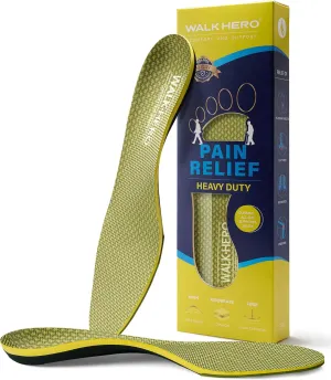 WalkHero Plantar Fasciitis Inserts - 220  lbs Heavy Duty Arch Support Insoles for Daily Walking with Shock Absorbing and Cushioning (Mens 8-8.5 | Womens 10-10.5, Olive Yellow)