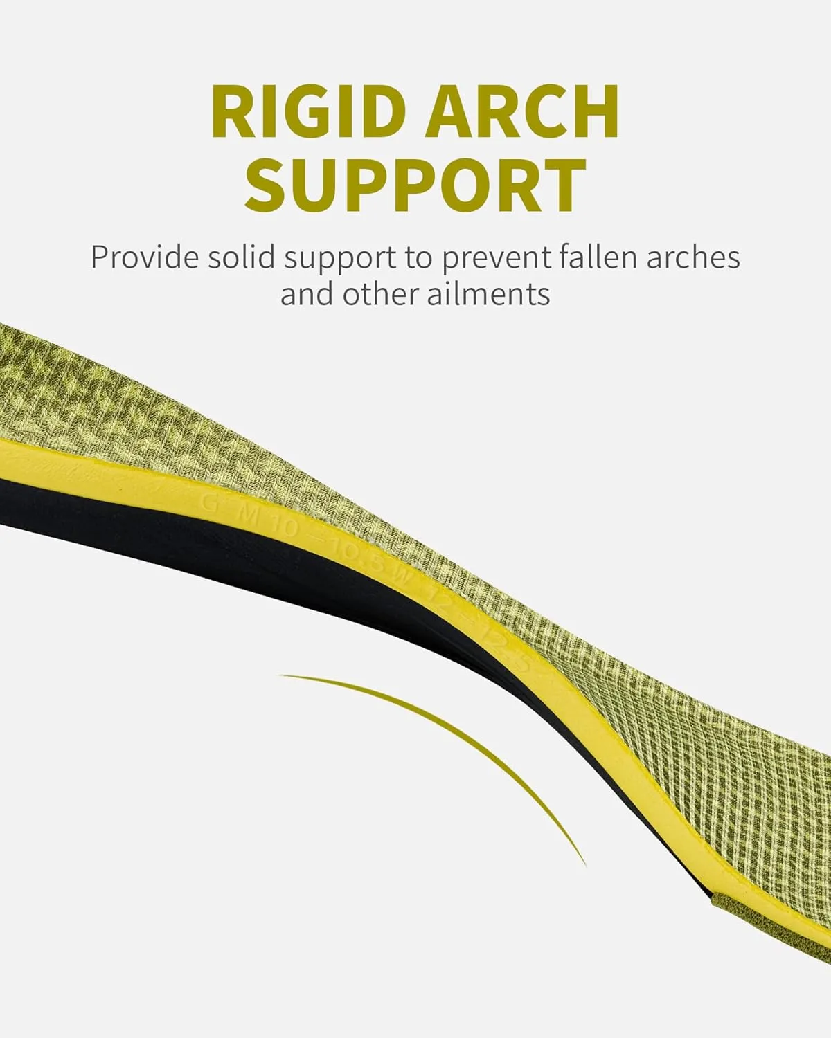 WalkHero Plantar Fasciitis Inserts - 220  lbs Heavy Duty Arch Support Insoles for Daily Walking with Shock Absorbing and Cushioning (Mens 8-8.5 | Womens 10-10.5, Olive Yellow)