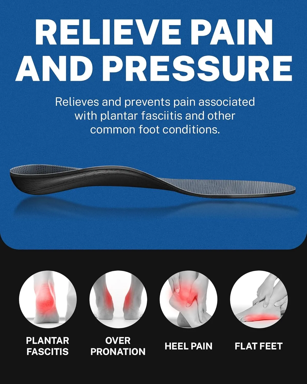 Walkhero Plantar Fasciitis Pain Relief Insoles High Arch Support Orthotic Shoes Inserts, Relieve Flat Feet and Foot Fatigue (Mens 7-7 1/2 | Womens 9-9 1/2, Gray)
