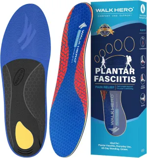 WalkHero Plantar Fasciitis Relief Inserts for Men Women - Arch Support Insoles - Full Length Orthotic Insoles for Foot Pain Arch Pain,Reduces Over-Pronation Mens 9-9.5 | Womens 11-11.5