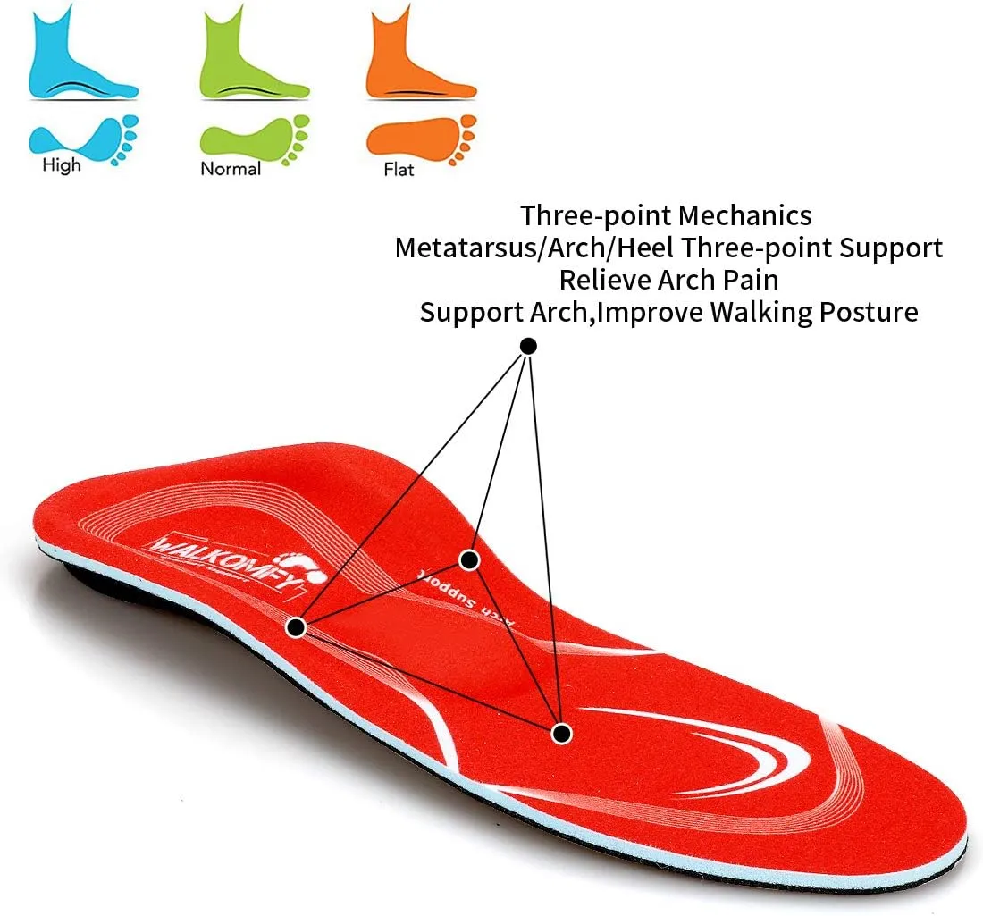 Walkomfy Pain Relief Orthotics, Plantar Fasciitis Arch Support Insoles Shoe Inserts for Maximum Support/All-Day Shock Absorption/Designed for Men and Women 30.5cm