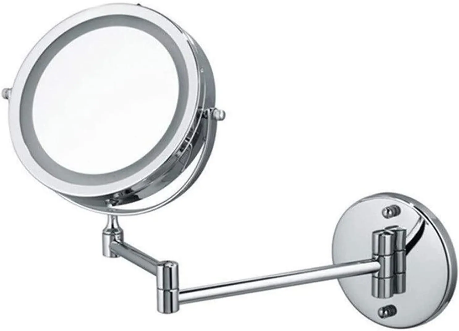 Wall-Mounted Makeup Mirror 7-inch LED Makeup Mirror Wall-Mounted with Light Double-Sided Folding 10X Magnifying Metal Mirror