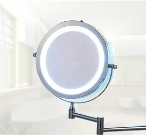 Wall-Mounted Makeup Mirror Wall-Mounted Bathroom 7-inch LED Vanity Mirror with Light Double-Sided Folding 5 Times Magnified