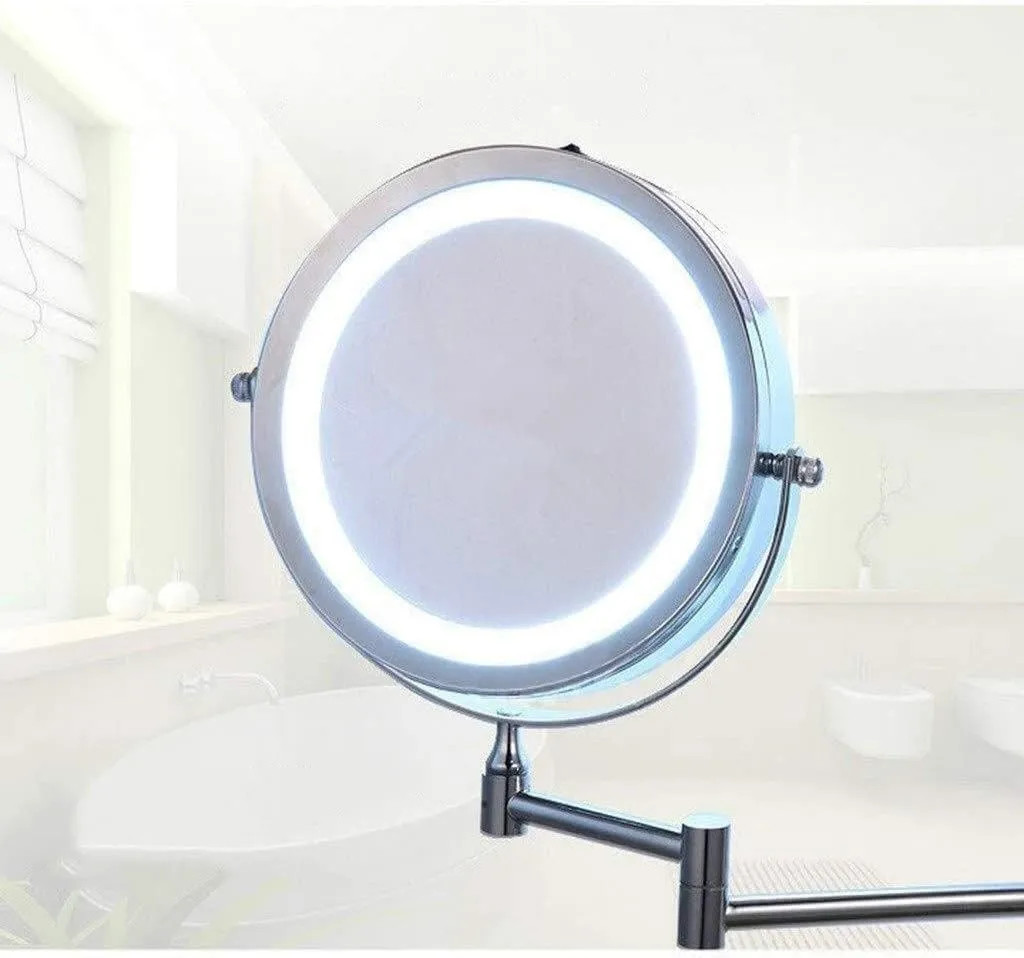 Wall-Mounted Makeup Mirror Wall-Mounted Bathroom 7-inch LED Vanity Mirror with Light Double-Sided Folding 5 Times Magnified