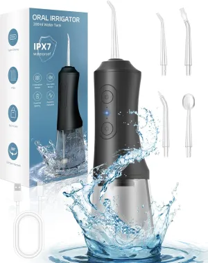 Water Flosser, Water Dental Flosser Pick for Teeth, 300ML IPX7 Waterproof Oral Irrigator, 3 Modes 4 Replaceable Jet Tips, Professional Flossing Cleaning Picks for Home Travel Gums, Braces Care (Black)