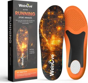 Welnove Performance Running Insoles for Men & Women - Shock Absorption Athletic Shoe Inserts with Low Arch Support, Reduce Muscle Fatigue, Prevent Injuries & Boost Speed - Sneaker Inserts - L