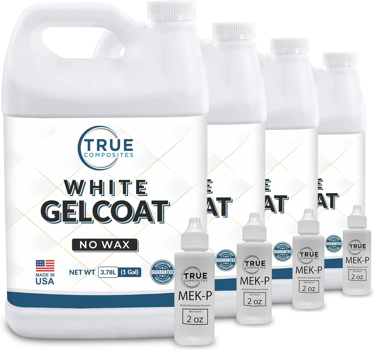 White Gelcoat No Wax- Isophthalic NPG Fiberglass Marine Gel Repair Kit-Top Coat Base, UV Protectant, Waterproof Cruise, Automotive, Boats, Wood (4 Gallon & 8oz MEK-925)