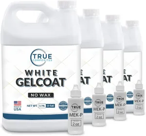 White Gelcoat No Wax- Isophthalic NPG Fiberglass Marine Gel Repair Kit-Top Coat Base, UV Protectant, Waterproof Cruise, Automotive, Boats, Wood (4 Gallon & 8oz MEK-925)