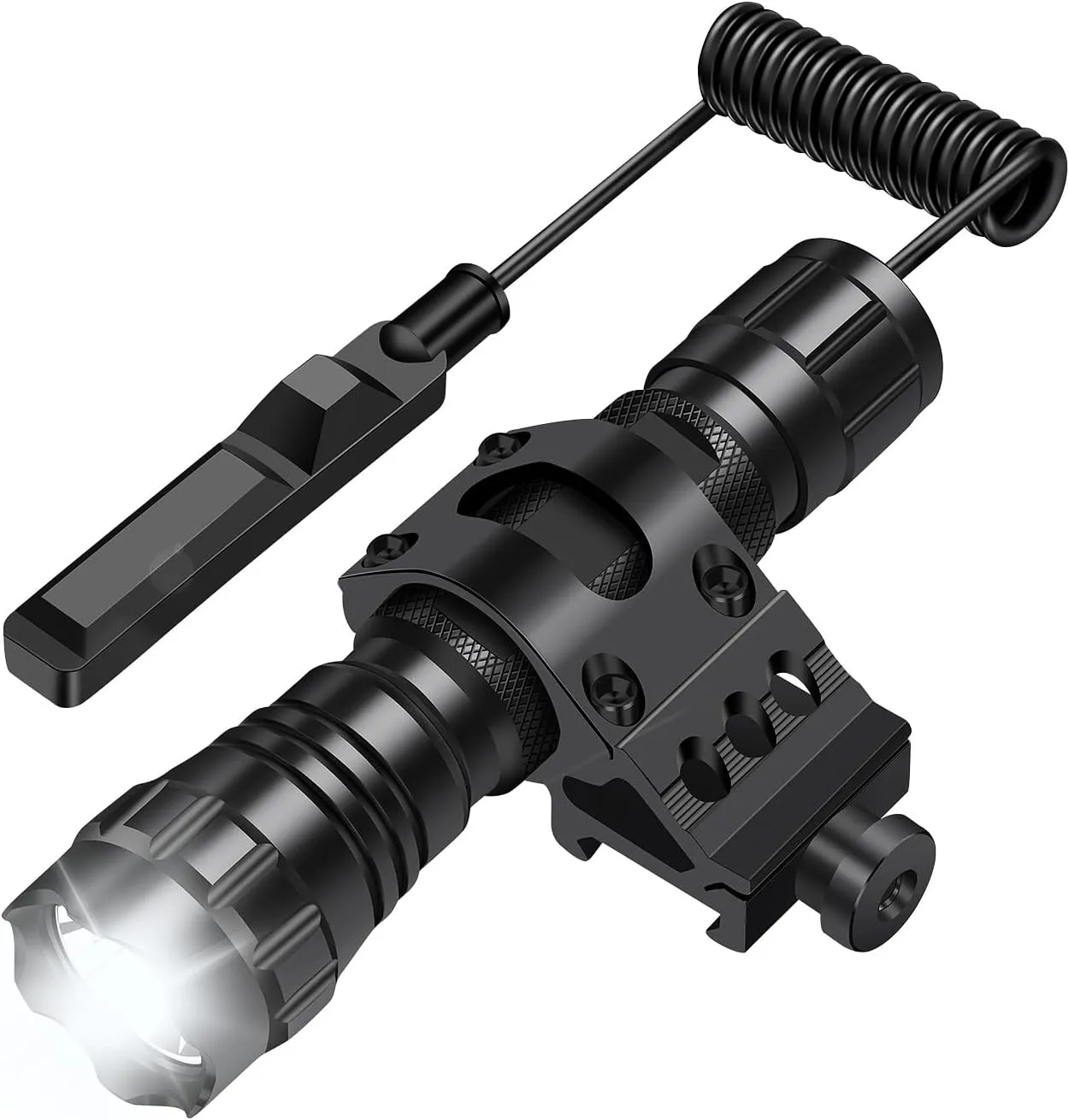 WINDFIRE Tactical Flashlight 2200 Lumens LED Weapon Light Matte Black Rifle Lights with Quick Release Picatinny Rails Offset Mount, Remote Pressure Switch