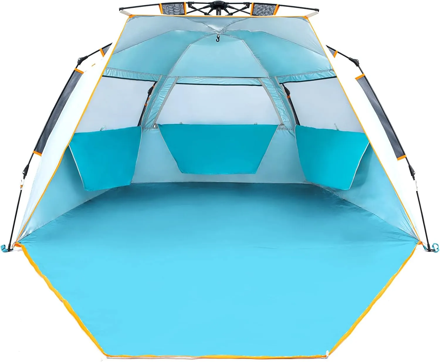 WolfWise 3-4 Person Easy Up Beach Tent UPF 50  Portable Instant Sun Shelter Canopy Umbrella with Extended Zippered Porch, Blue