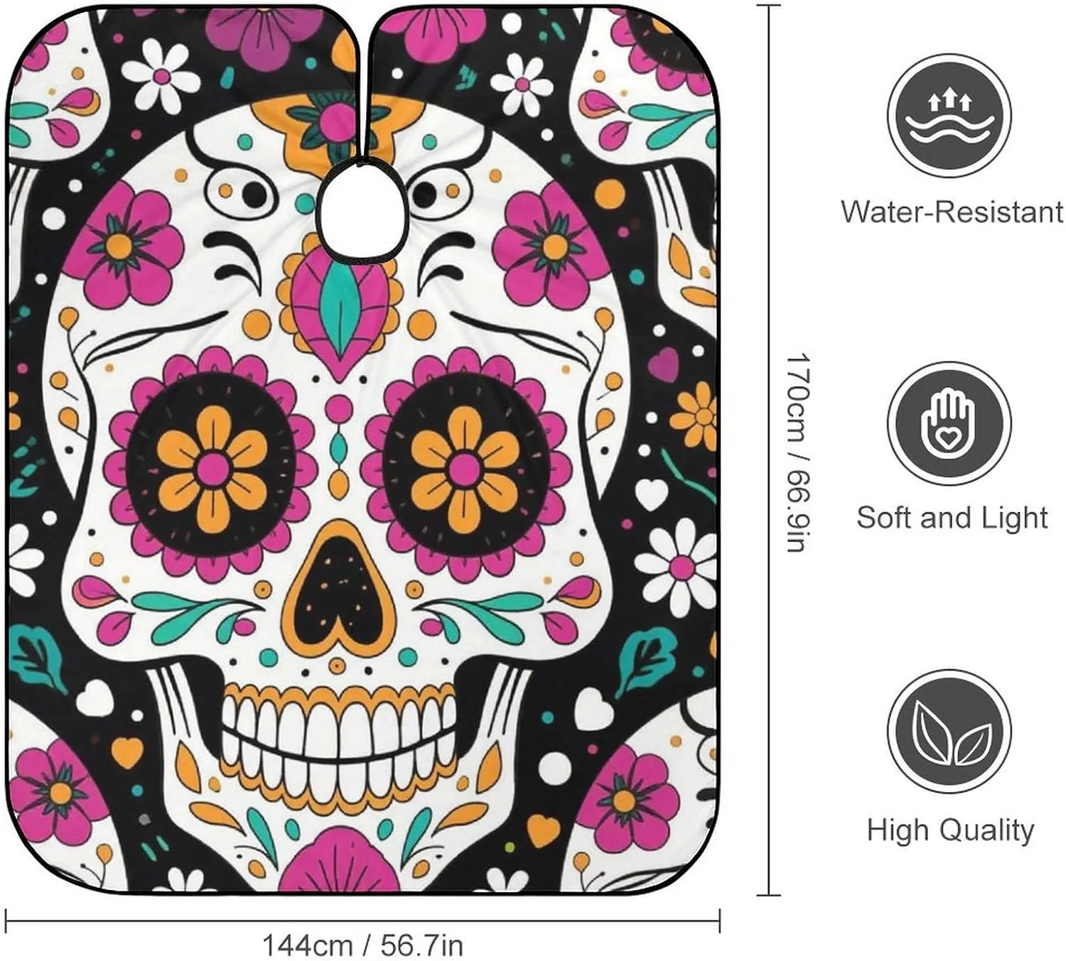 Women Mexican Sugar Skull Flower Art Haircut Barber Cape Cover - Extra Large Hairdressing Apron for Home Stylists, Easy Clean
