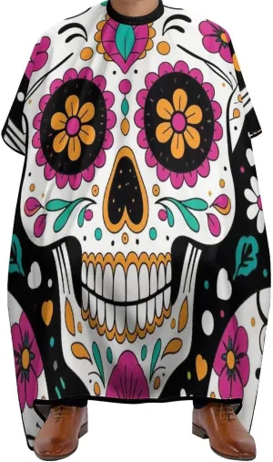 Women Mexican Sugar Skull Flower Art Haircut Barber Cape Cover - Extra Large Hairdressing Apron for Home Stylists, Easy Clean