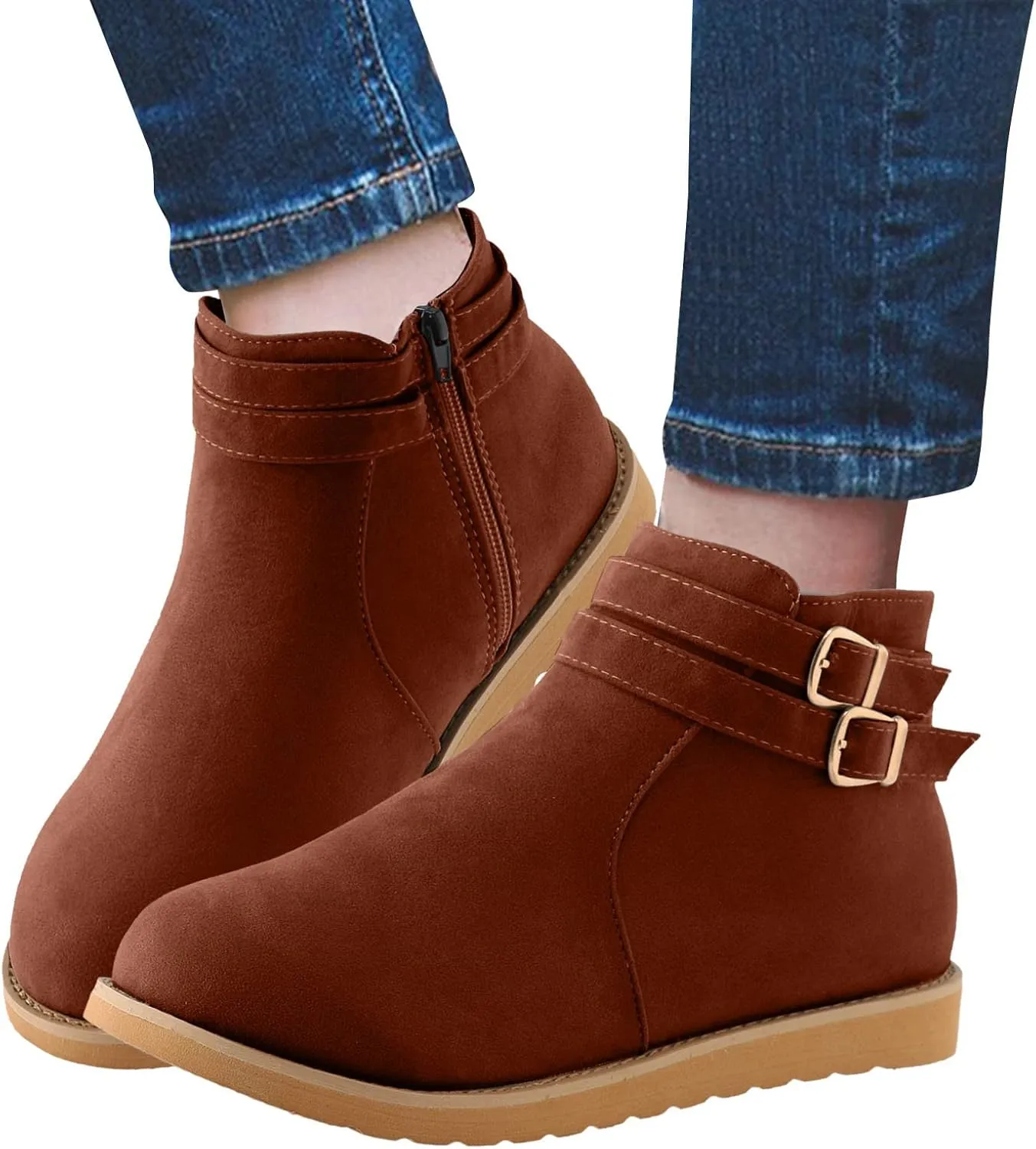 Women's Ankle Boots & Booties Low Heel Suede Leather Fashion Slip on Comfort Fall Winter Short Boots Black Side Zip Classic Booties for Women Ladies Boots