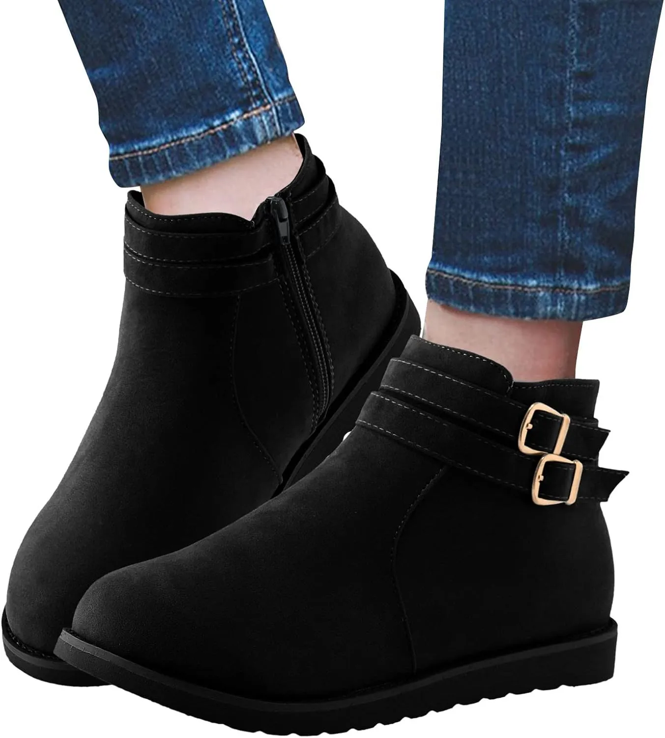 Women's Ankle Boots & Booties Low Heel Suede Leather Fashion Slip on Comfort Fall Winter Short Boots Black Side Zip Classic Booties for Women Ladies Boots