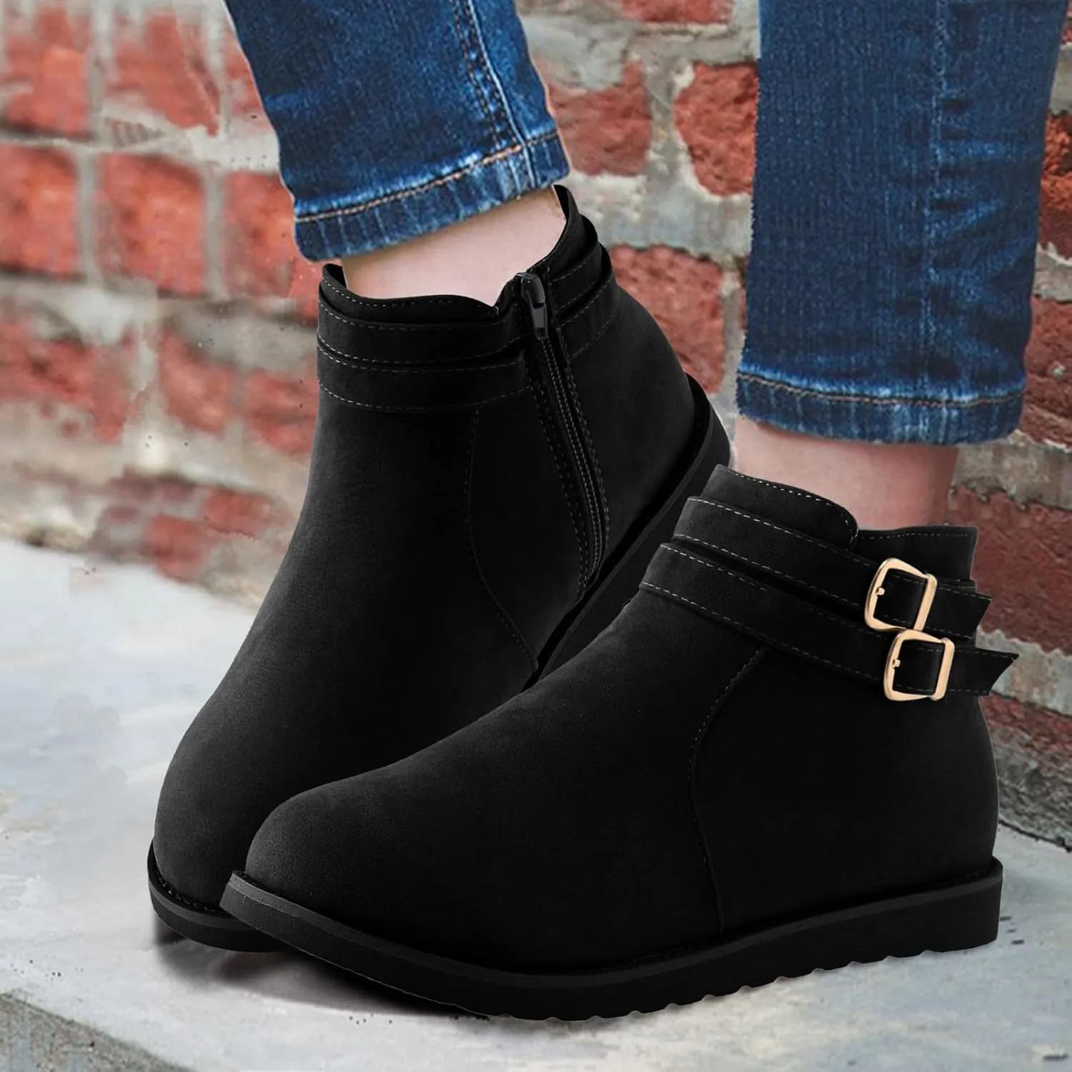 Women's Ankle Boots & Booties Low Heel Suede Leather Fashion Slip on Comfort Fall Winter Short Boots Black Side Zip Classic Booties for Women Ladies Boots