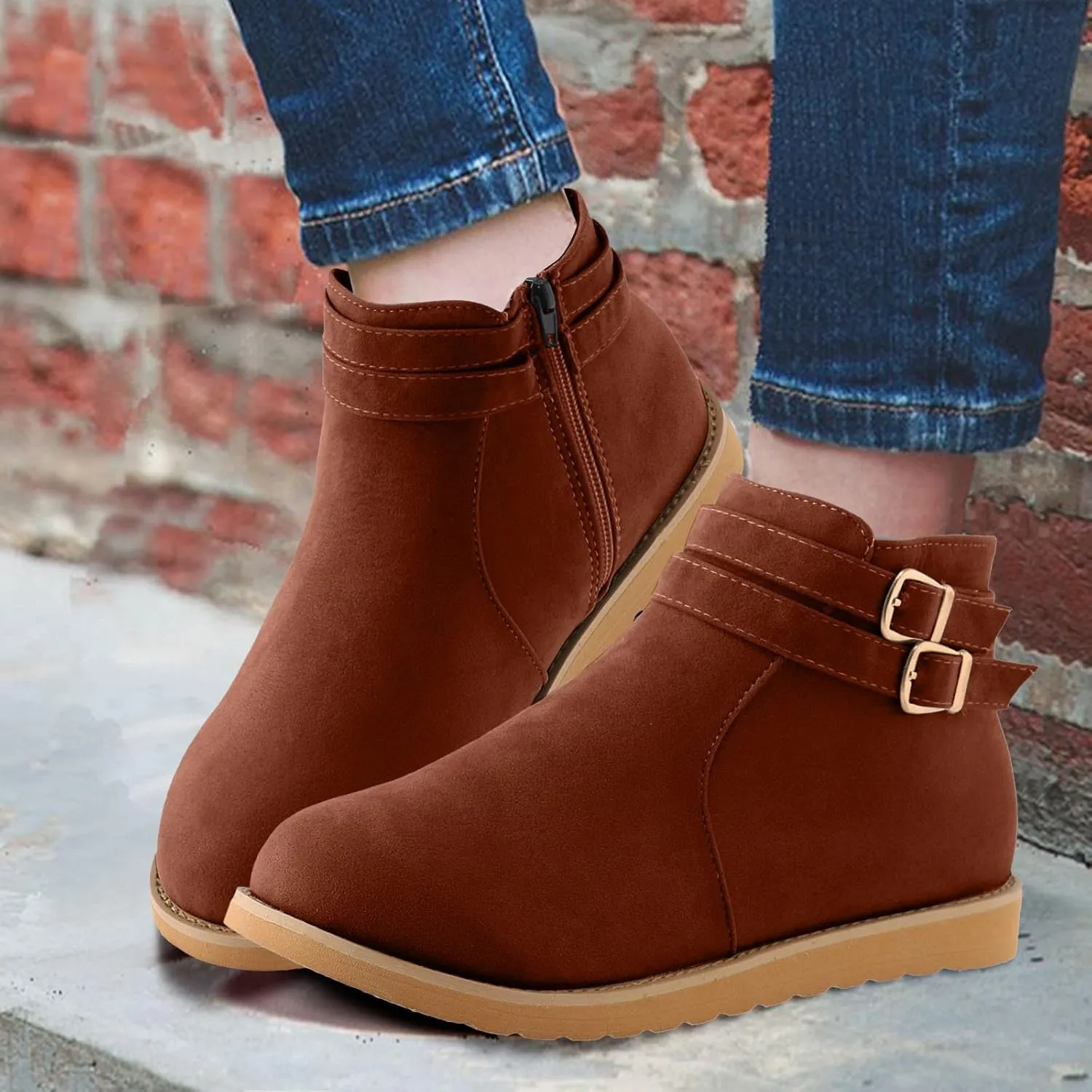 Women's Ankle Boots & Booties Low Heel Suede Leather Fashion Slip on Comfort Fall Winter Short Boots Black Side Zip Classic Booties for Women Ladies Boots