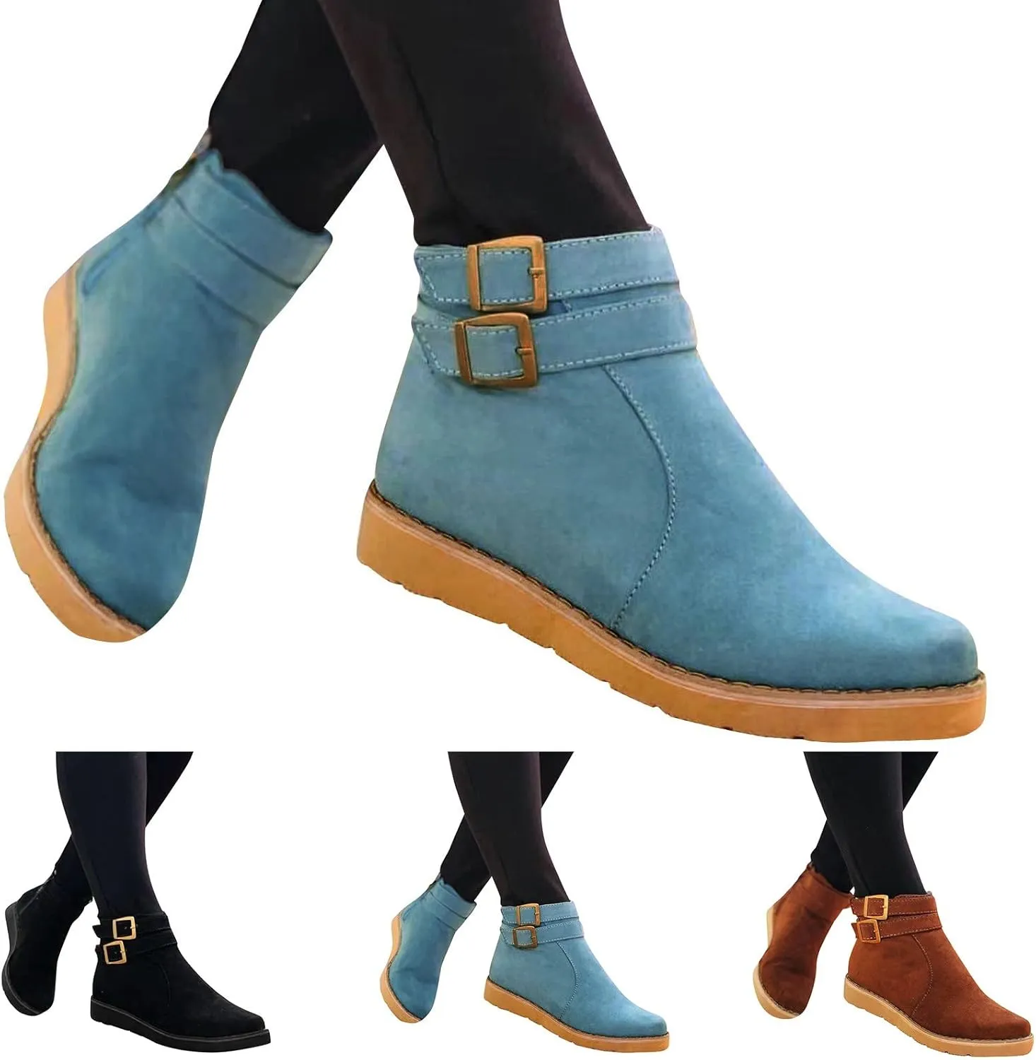 Women's Ankle Boots & Booties Low Heel Suede Leather Fashion Slip on Comfort Fall Winter Short Boots Black Side Zip Classic Booties for Women Ladies Boots