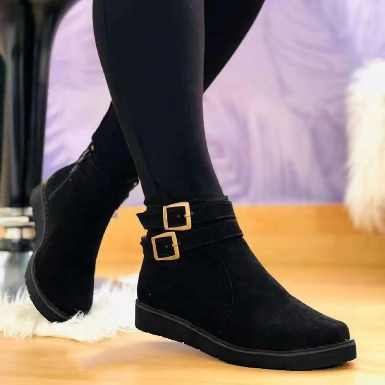Women's Ankle Boots & Booties Low Heel Suede Leather Fashion Slip on Comfort Fall Winter Short Boots Black Side Zip Classic Booties for Women Ladies Boots