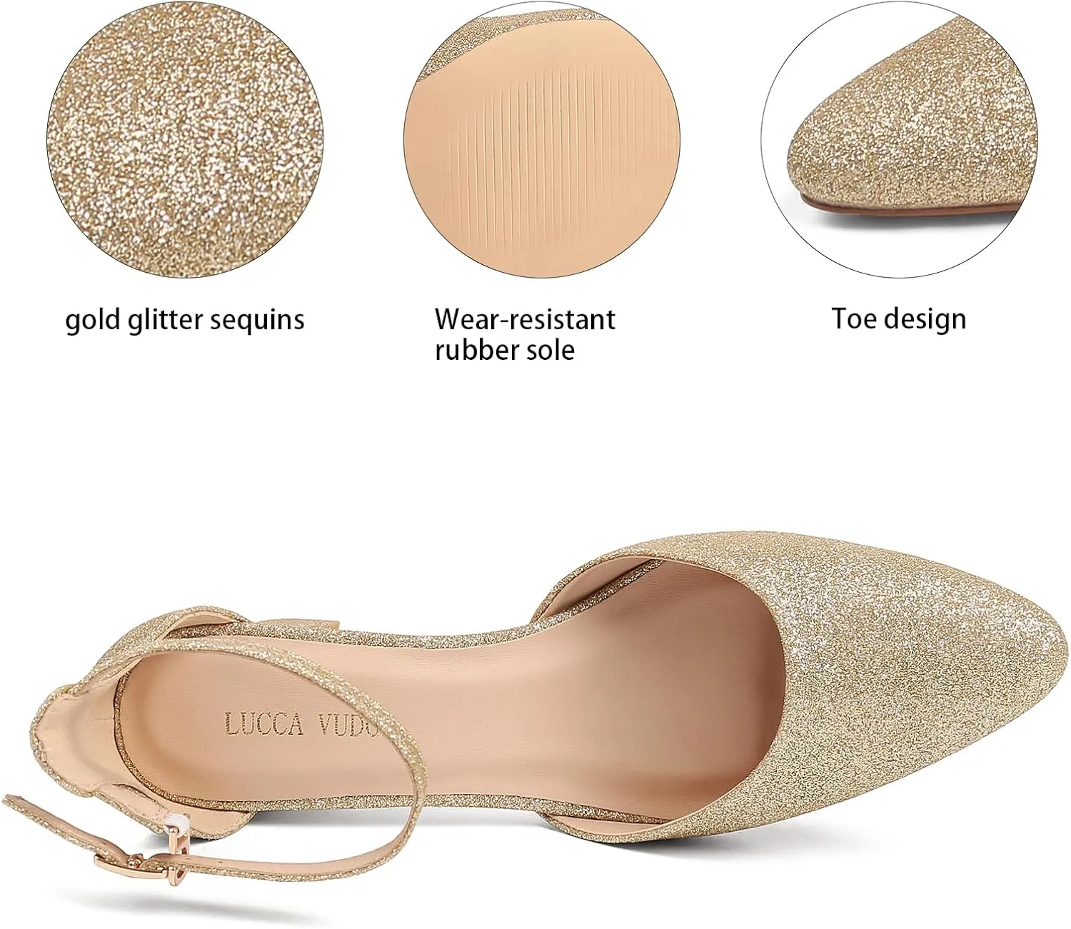 Women's Closed Toe Heels Pointed Low Heeled Chunky Shoes Nude Strap Dress Wedding High Heels