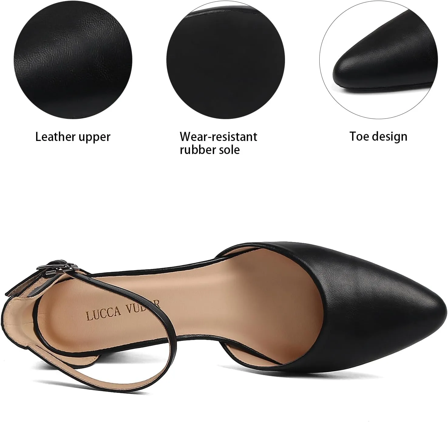 Women's Closed Toe Heels Pointed Low Heeled Chunky Shoes Nude Strap Dress Wedding High Heels