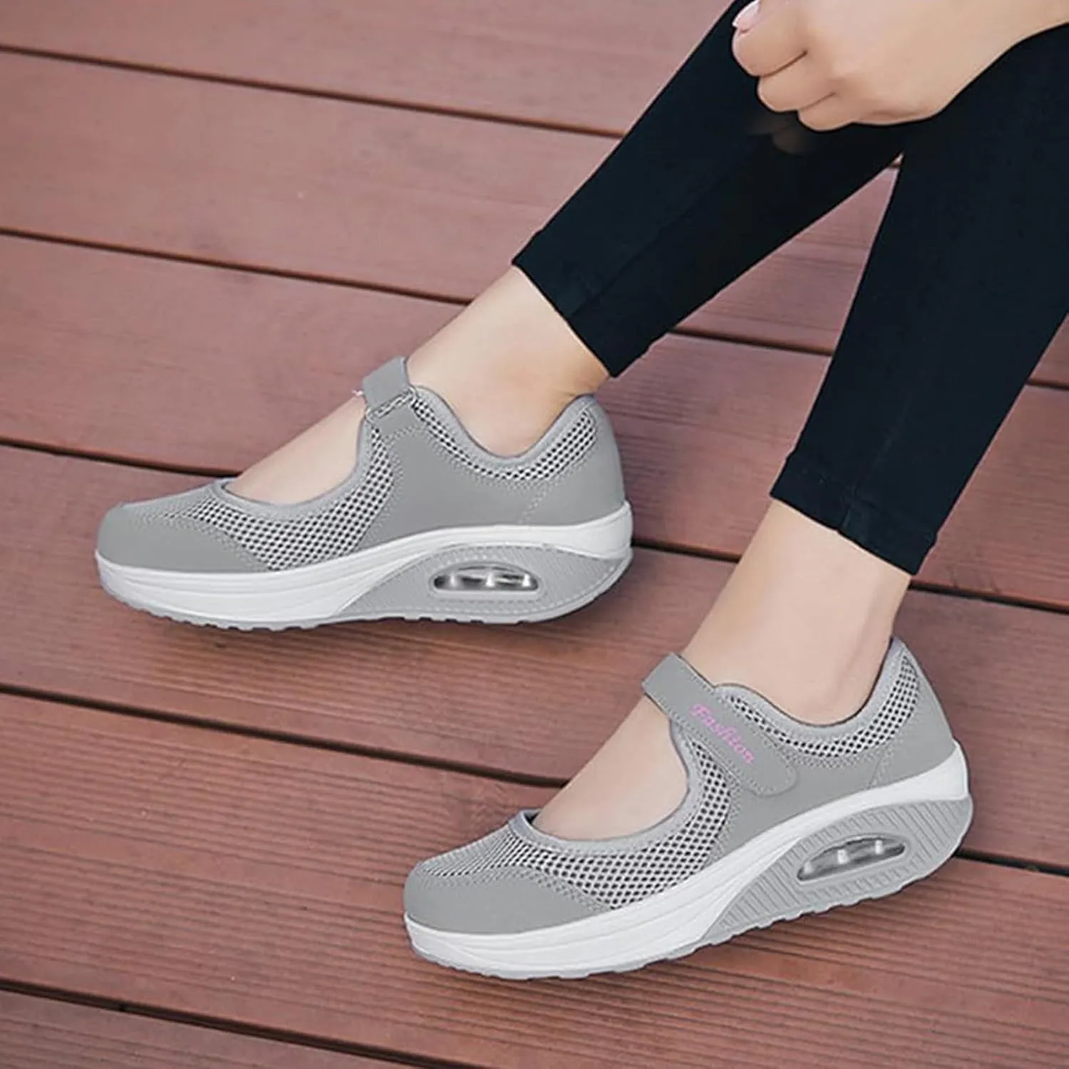Women's Mesh Adjustable Nurse Shoes Breathable Lightweight Walking Cushion Buffer Fitness Nursing Orthotic Mary Jane Hollow Out Granny Walk Soft-Soled Flats Dance Sneakers Wide Width Non-Slip