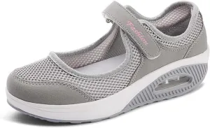 Women's Mesh Adjustable Nurse Shoes Breathable Lightweight Walking Cushion Buffer Fitness Nursing Orthotic Mary Jane Hollow Out Granny Walk Soft-Soled Flats Dance Sneakers Wide Width Non-Slip