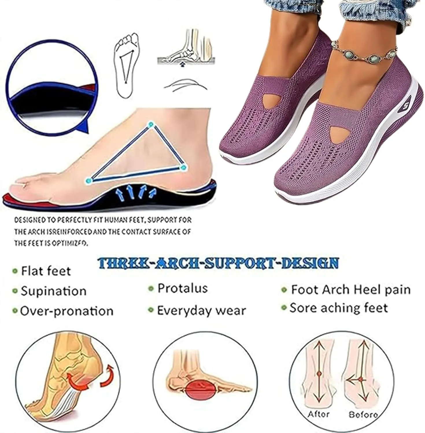 Women's Woven Breathable Soft Sole Shoes, Orthopedic Walking Shoes for Women, Sneakers Breathable Woven DiabeticShoes with Arch Support, Arch Support, Anti-Skid SportsShoes