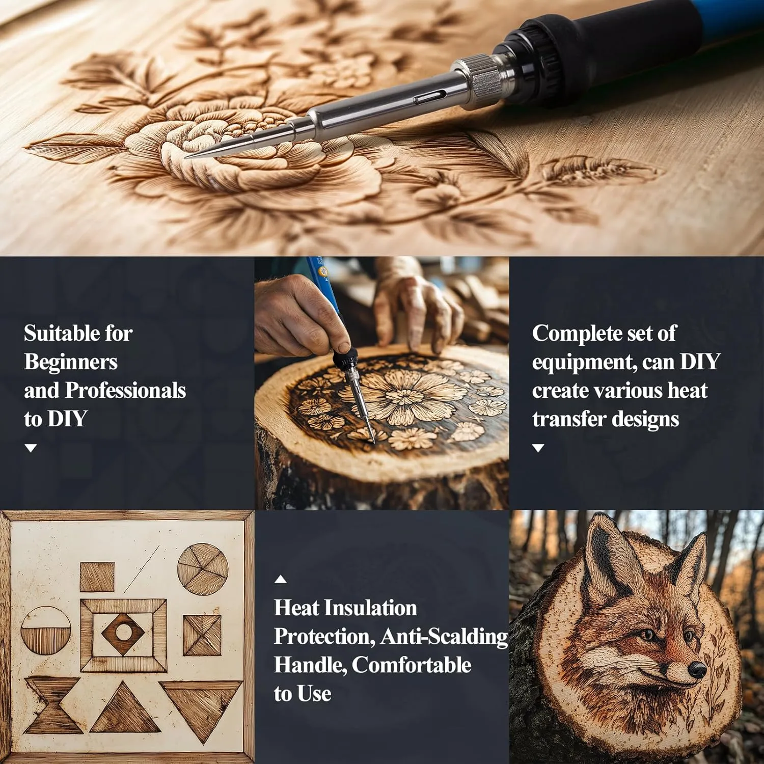 Wood Burning Kit 113pcs Professional Wood Burning Tool Adjustable Temperature Wood Burner Tools Set with Soldering Iron for Embossing Carving DIY Adults Crafts Beginners