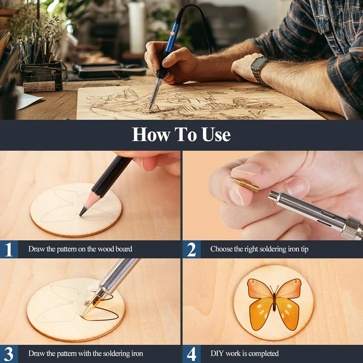 Wood Burning Kit 113pcs Professional Wood Burning Tool Adjustable Temperature Wood Burner Tools Set with Soldering Iron for Embossing Carving DIY Adults Crafts Beginners