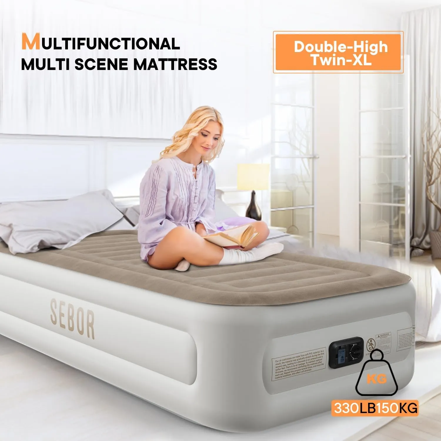 X-Long Twin Air Mattress with Built in Pump,Suit for Home & Guests,Travel Air Mattress Twin XL for Adults,Inflatable Travel Bed,330lb MAX