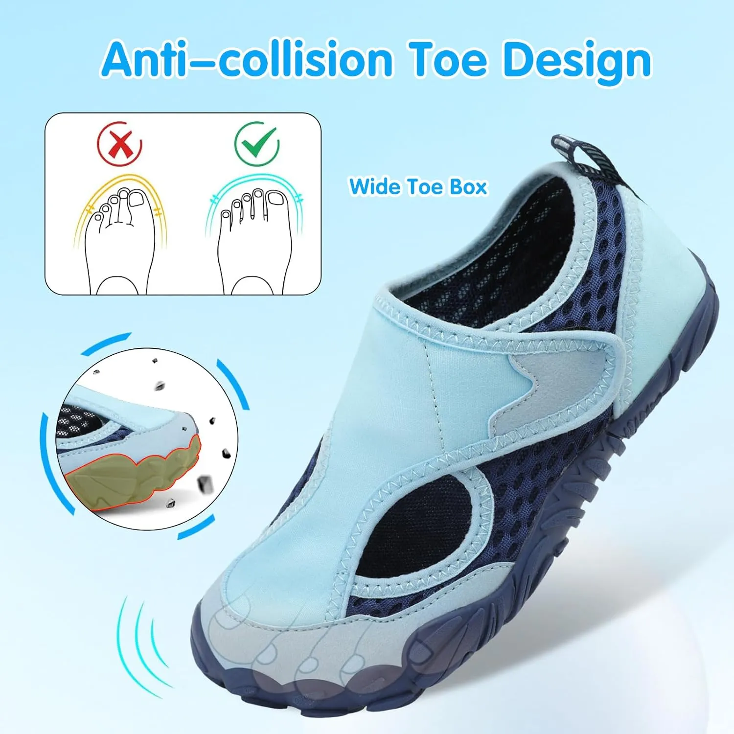 XIHALOOK Water Shoes for Kids Boys Girls Wide Toe Barefoot Quick Dry for Beach Swim Pool Surf Aqua Sports