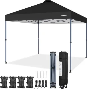 Yaheetech 10x10 Pop-up Canopy Tent w/ 2 Integrated Wheels for Mobility, Waterpoof & Heavy Duty, Instant Sun Shelter with Carry Bag, Weight Bags for Outdoor Camping Beach Patio Parties, Black