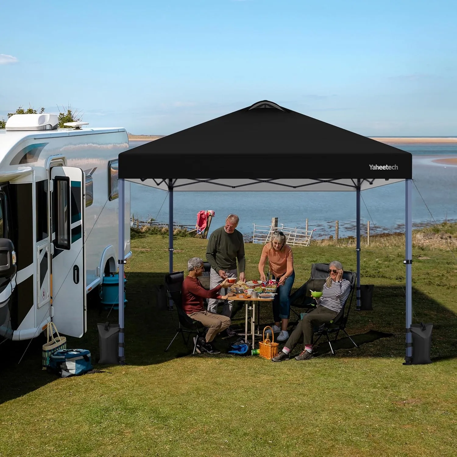 Yaheetech 10x10 Pop-up Canopy Tent w/ 2 Integrated Wheels for Mobility, Waterpoof & Heavy Duty, Instant Sun Shelter with Carry Bag, Weight Bags for Outdoor Camping Beach Patio Parties, Black
