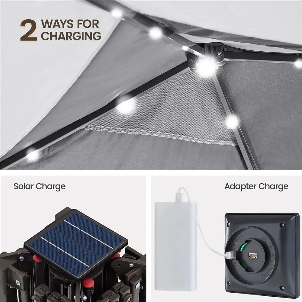 Yaheetech 11'x11' Pop Up Gazebo Instant Tent with 17 Solar LED Lights & Zippered Mesh Netting, Outdoor Shelter Sun Shade Gazebo with Sandbags for Backyard Garden Patio, Light Gray & Dark Gray