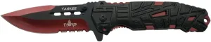 Yankee Folding Knife K2796RDS, Black Aluminium Handle with Holes, Stainless Steel Blade 10.5 cm Black with Anodized Cutting in red with Saw Blade. with Sheath. with Clip
