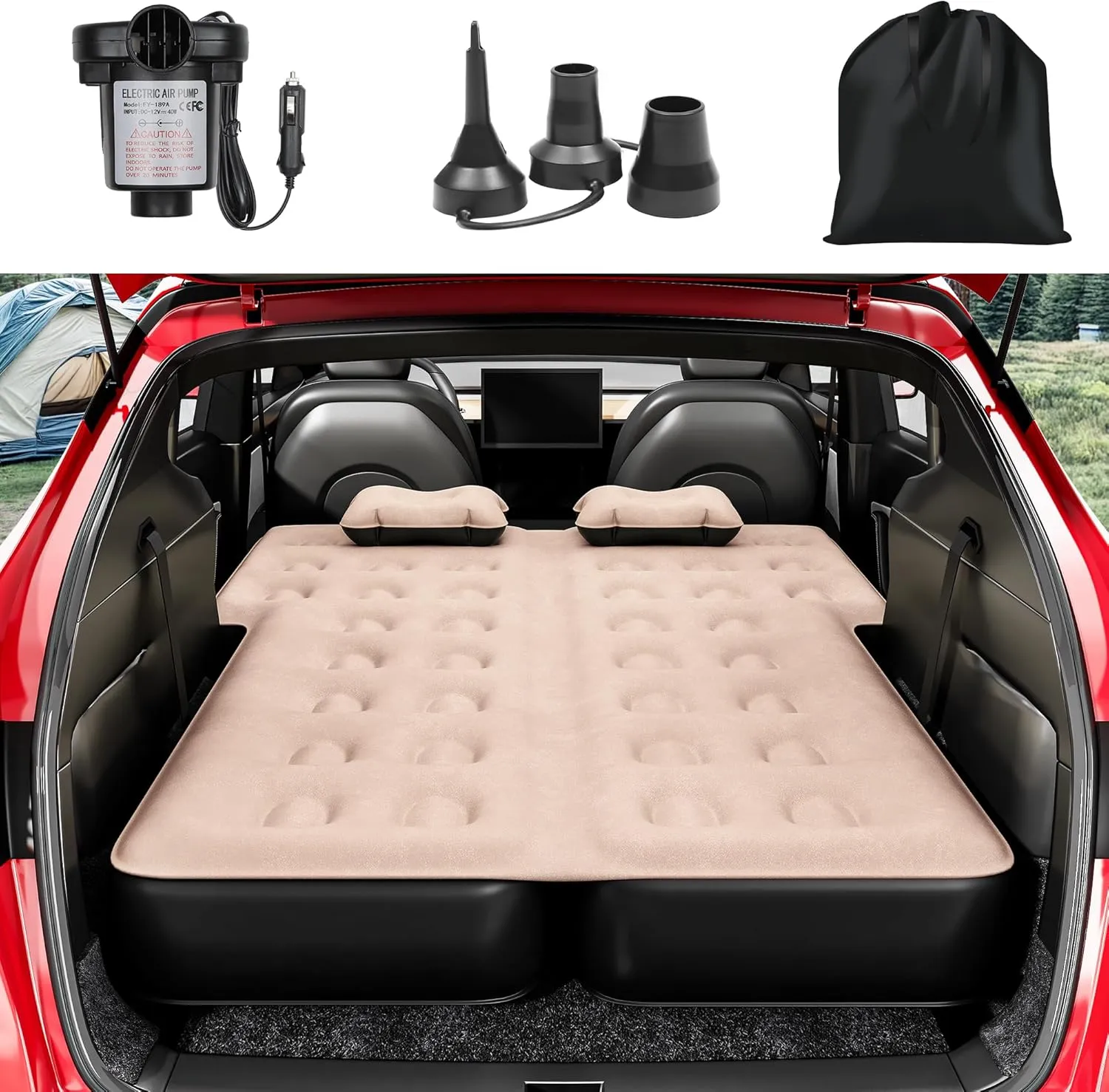 YITAHOME SUV Air Mattress with Pump, Pillows, Carry Bag & Repair Kit, 10" Inflatable Car Camping Bed for SUV, Jeep Wrangler, 4Runner & Mid-to-Large SUVs, Brown&Black