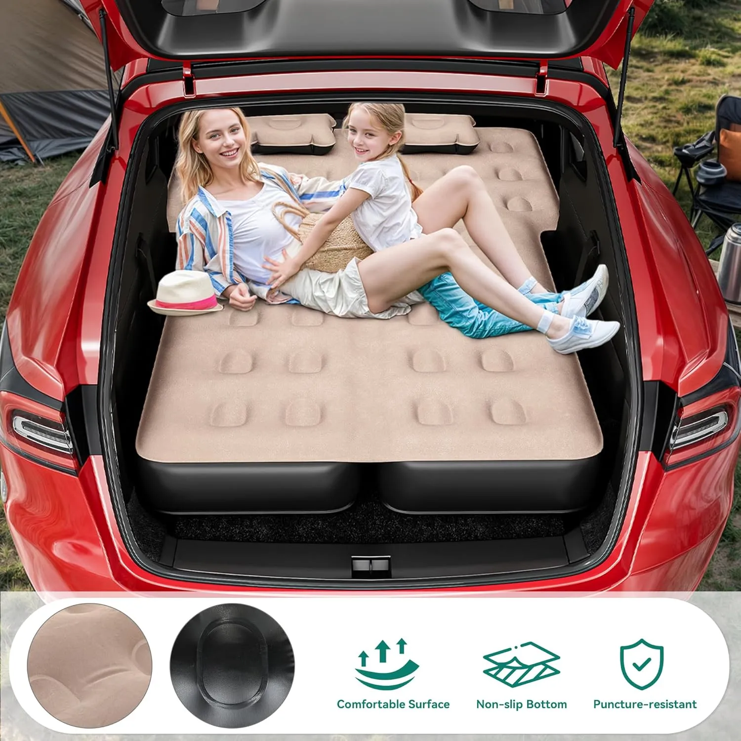 YITAHOME SUV Air Mattress with Pump, Pillows, Carry Bag & Repair Kit, 10" Inflatable Car Camping Bed for SUV, Jeep Wrangler, 4Runner & Mid-to-Large SUVs, Brown&Black