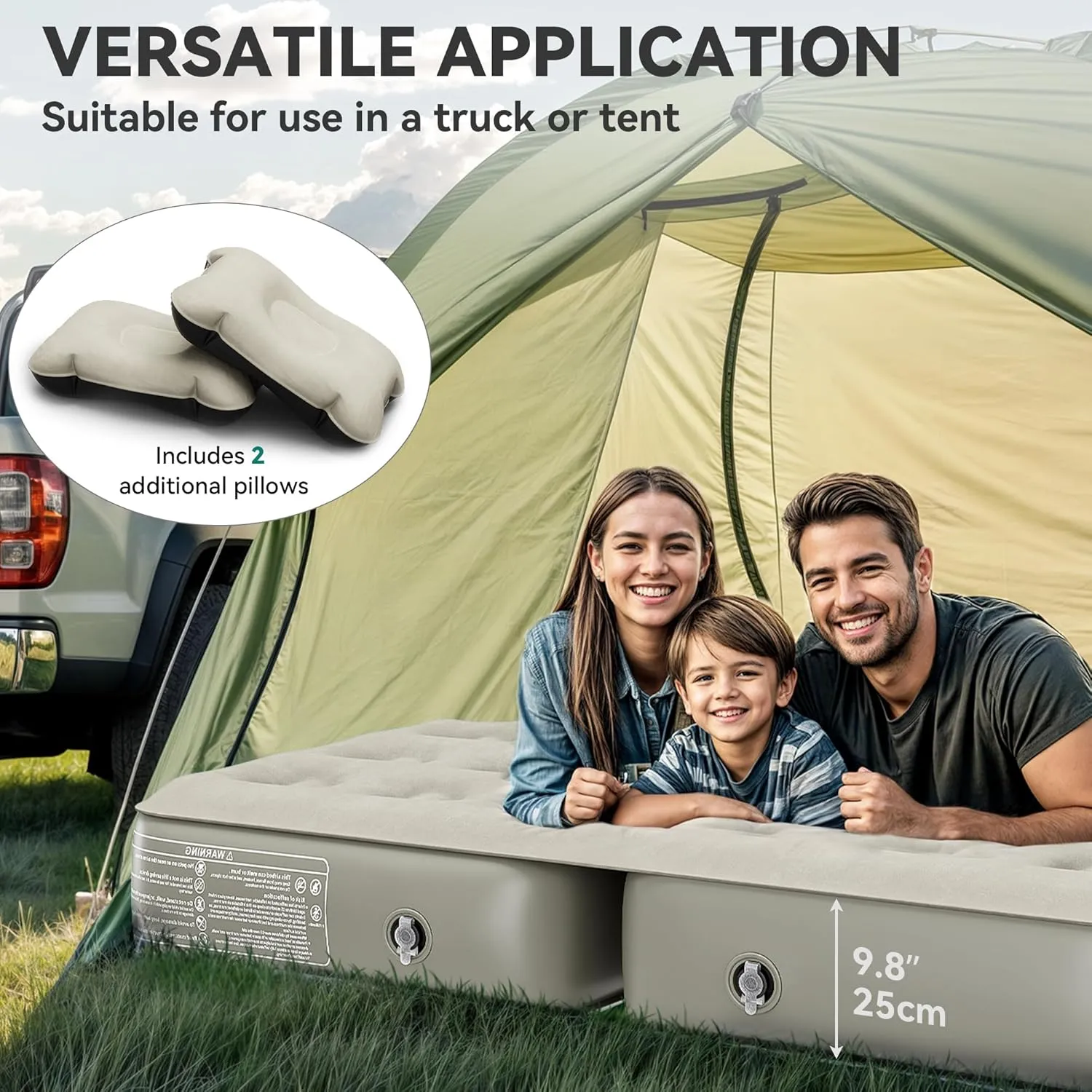 YITAHOME SUV Air Mattress with Pump, Pillows, Carry Bag & Repair Kit, 10" Inflatable Car Camping Bed for SUV, Jeep Wrangler, 4Runner & Mid-to-Large SUVs, Gray