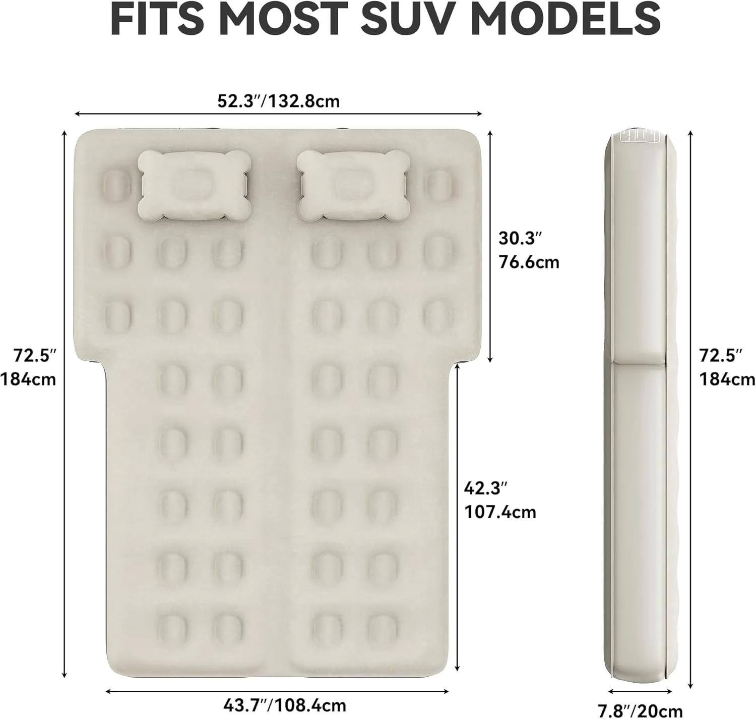 YITAHOME SUV Air Mattress with Pump, Pillows, Carry Bag & Repair Kit, 10" Inflatable Car Camping Bed for SUV, Jeep Wrangler, 4Runner & Mid-to-Large SUVs, Gray