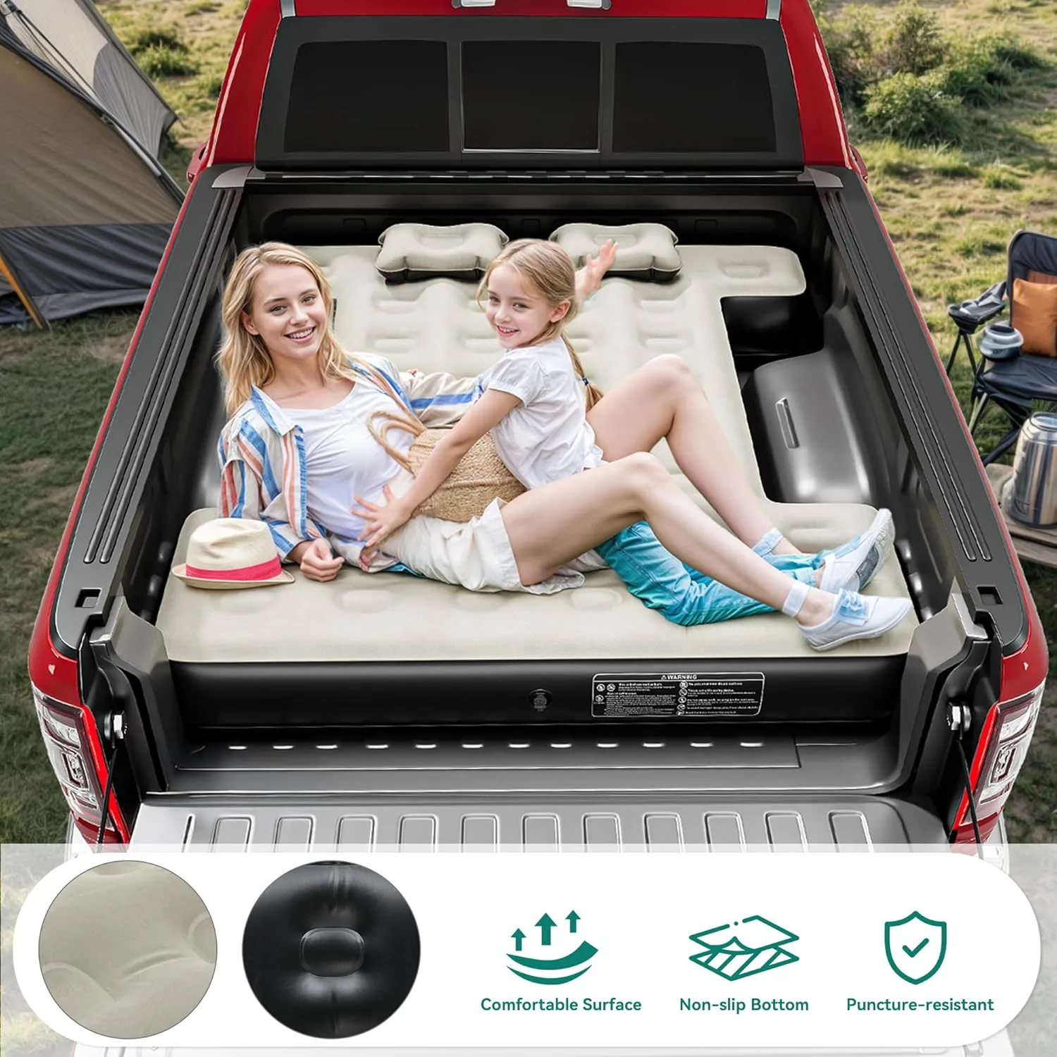 YITAHOME Truck Bed Air Mattress for 5.5-5.8 ft Full-Size Short Truck Beds, Inflatable Car Mattress Bed with Pump, Pillows, Carry Bag & Repair Kit for Outdoor, Travel, Camping (Black&Gray)