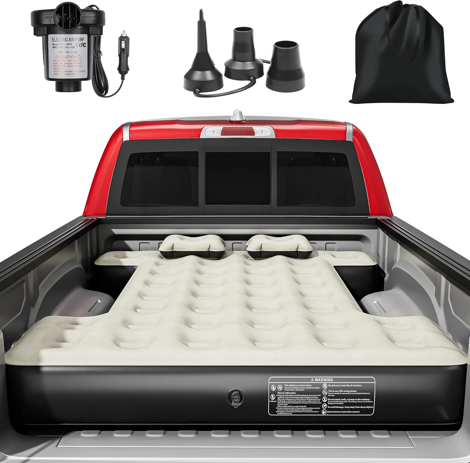 YITAHOME Truck Bed Air Mattress for 5.5-5.8 ft Full-Size Short Truck Beds, Inflatable Car Mattress Bed with Pump, Pillows, Carry Bag & Repair Kit for Outdoor, Travel, Camping (Black&Gray)