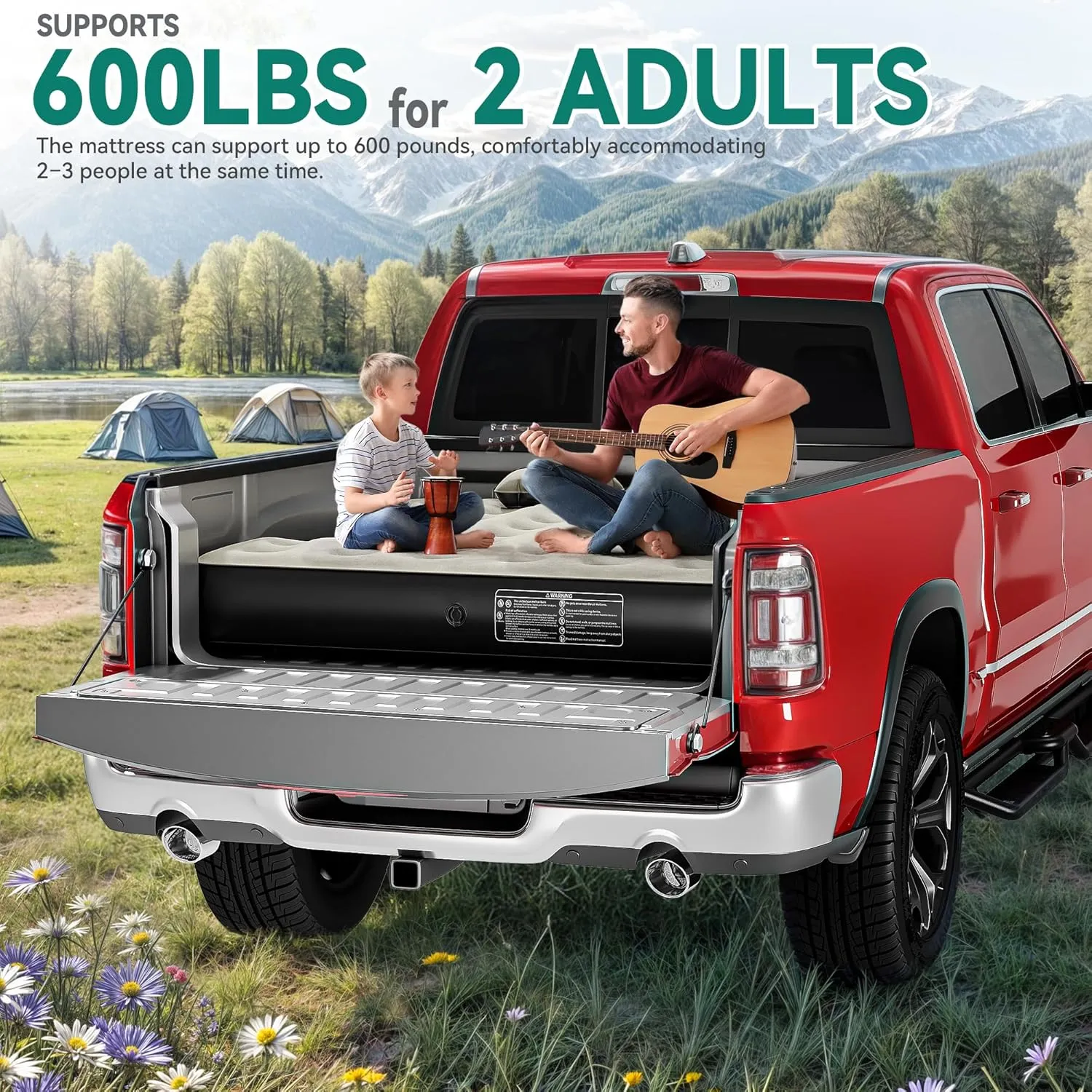 YITAHOME Truck Bed Air Mattress for 5.5-5.8 ft Full-Size Short Truck Beds, Inflatable Car Mattress Bed with Pump, Pillows, Carry Bag & Repair Kit for Outdoor, Travel, Camping (Black&Gray)