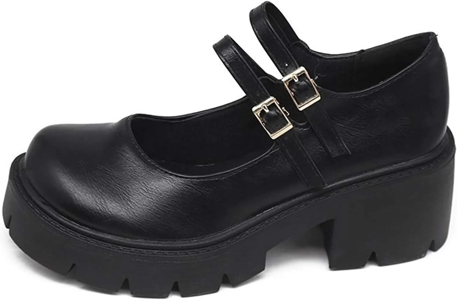 YIYA Women's Mary Jane Pumps Shoes Black Ankle Buckle Gothic Lolita Shoes Round Toe Chunky Heel Platform Pumps