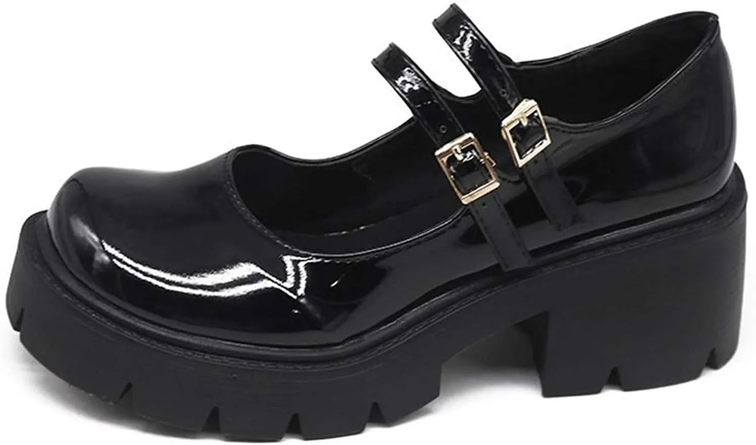 YIYA Women's Mary Jane Pumps Shoes Black Ankle Buckle Gothic Lolita Shoes Round Toe Chunky Heel Platform Pumps