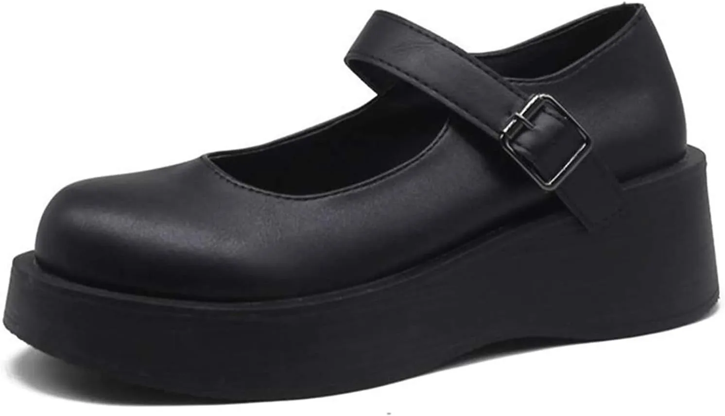 YIYA Women's Mary Jane Pumps Shoes Black Ankle Buckle Gothic Lolita Shoes Round Toe Chunky Heel Platform Pumps