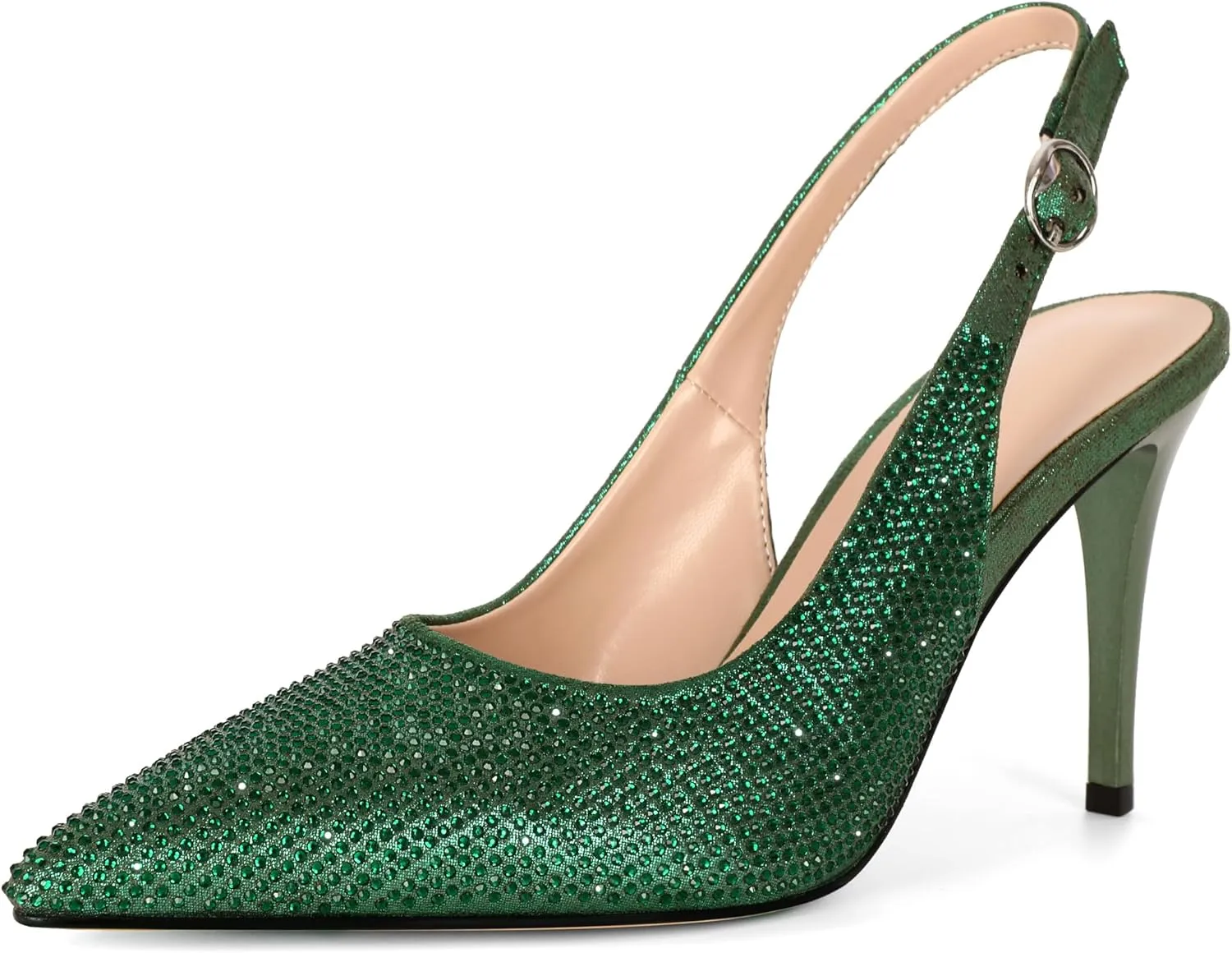 YODEKS Women's Rhinestone Slingback Heels Pointed Toe 3.5 Inch High Heel Pumps Wedding Bridal Party Prom Shoes