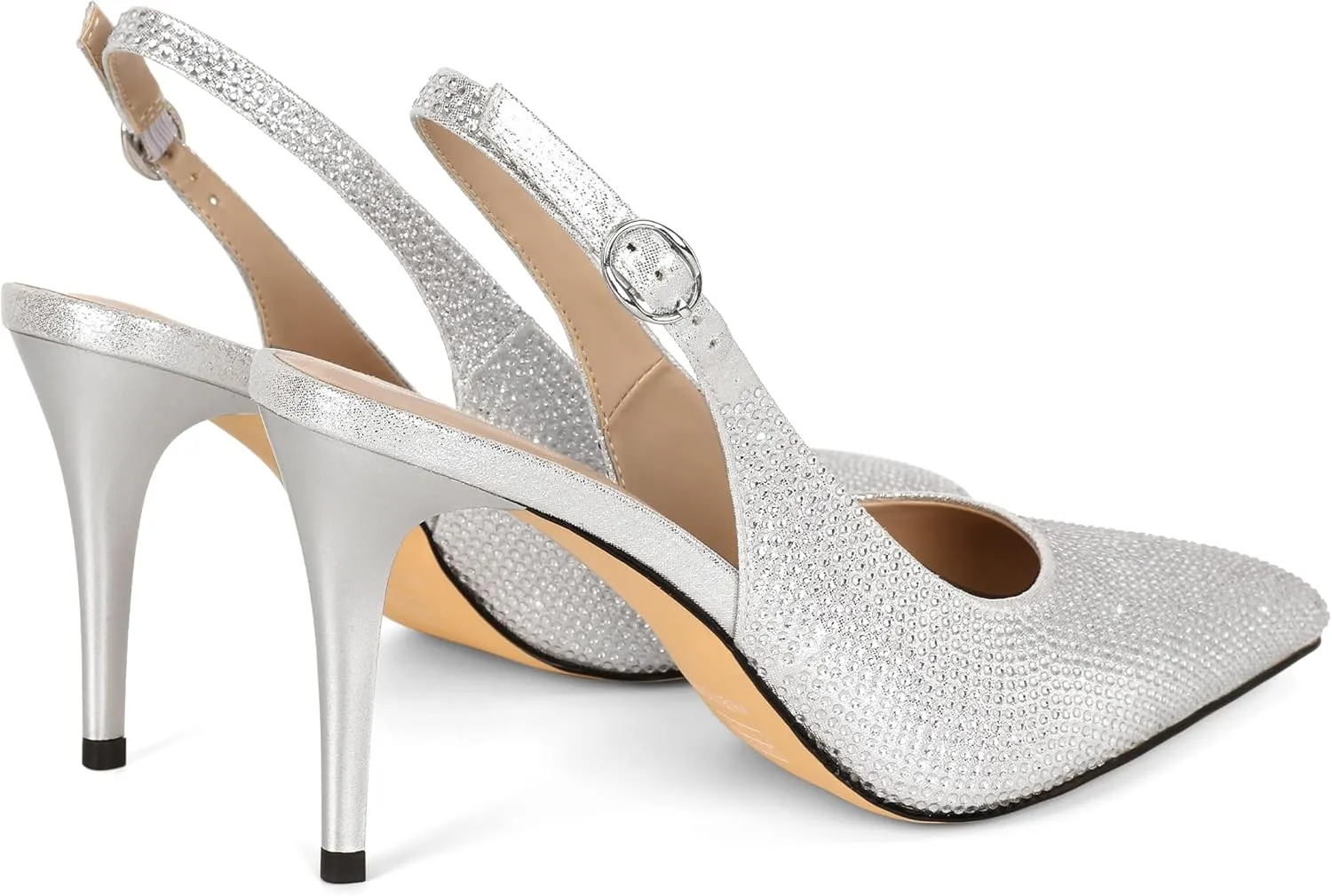 YODEKS Women's Rhinestone Slingback Heels Pointed Toe 3.5 Inch High Heel Pumps Wedding Bridal Party Prom Shoes