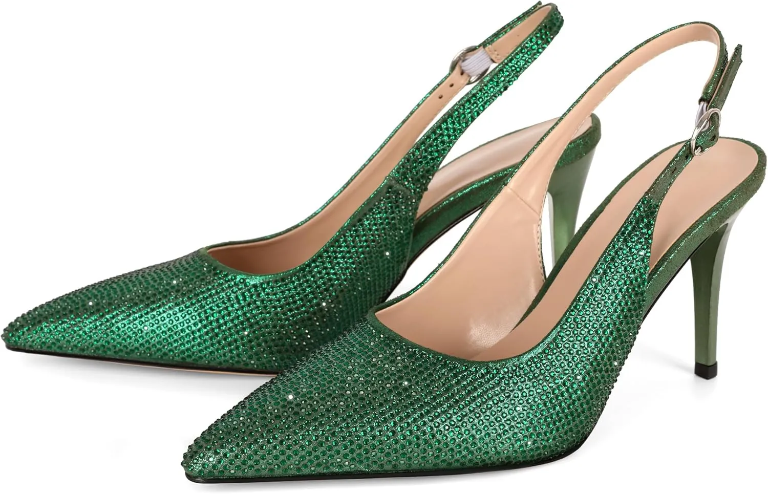 YODEKS Women's Rhinestone Slingback Heels Pointed Toe 3.5 Inch High Heel Pumps Wedding Bridal Party Prom Shoes