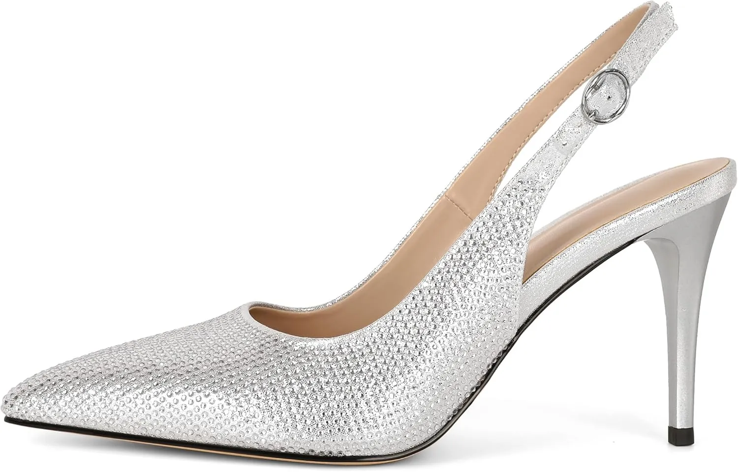 YODEKS Women's Rhinestone Slingback Heels Pointed Toe 3.5 Inch High Heel Pumps Wedding Bridal Party Prom Shoes